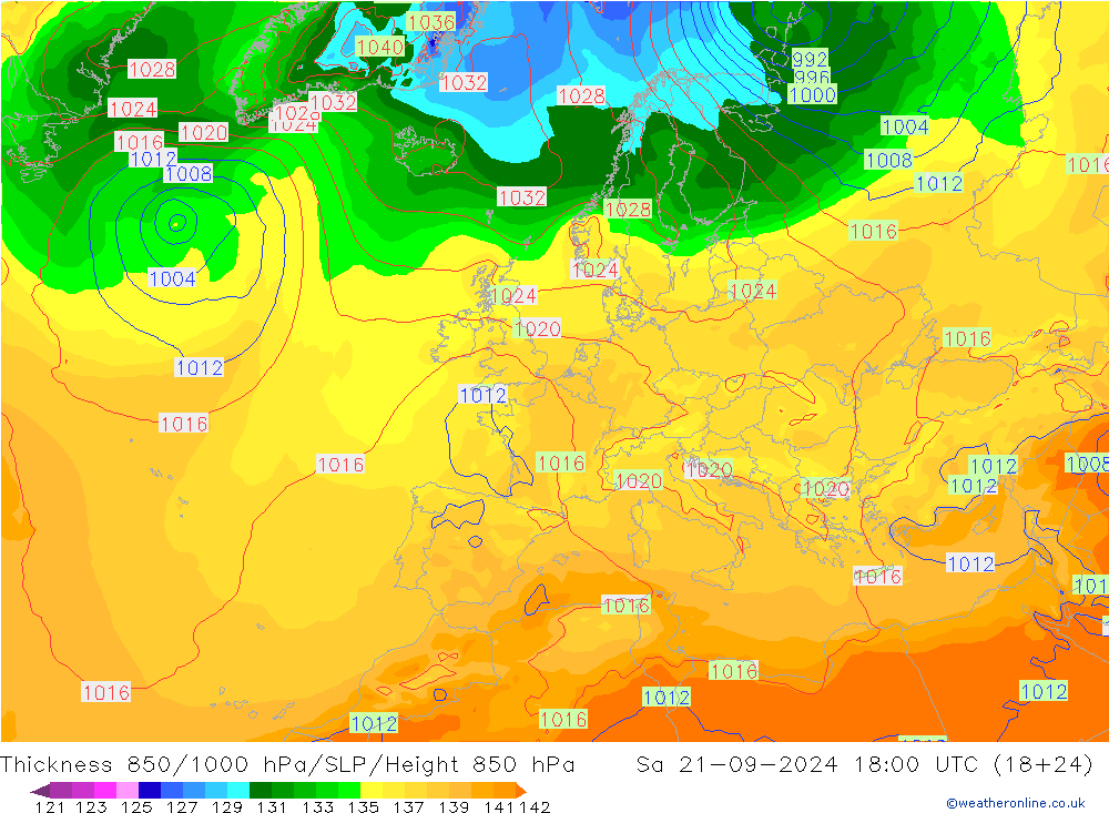 Thck 850-1000 hPa GFS So 21.09.2024 18 UTC