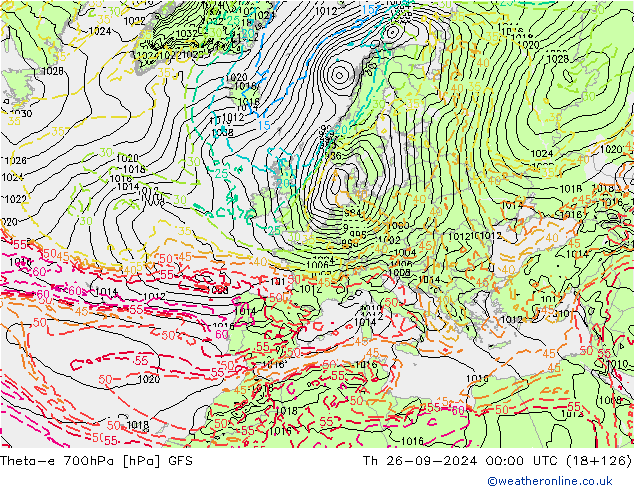 Theta-e 700hPa GFS jeu 26.09.2024 00 UTC