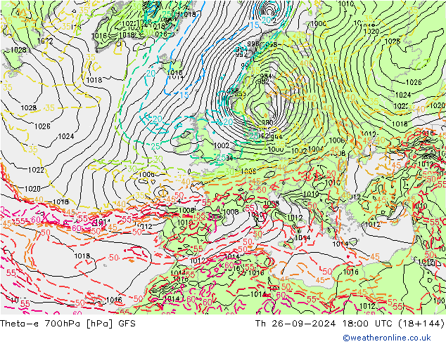 Theta-e 700hPa GFS Qui 26.09.2024 18 UTC