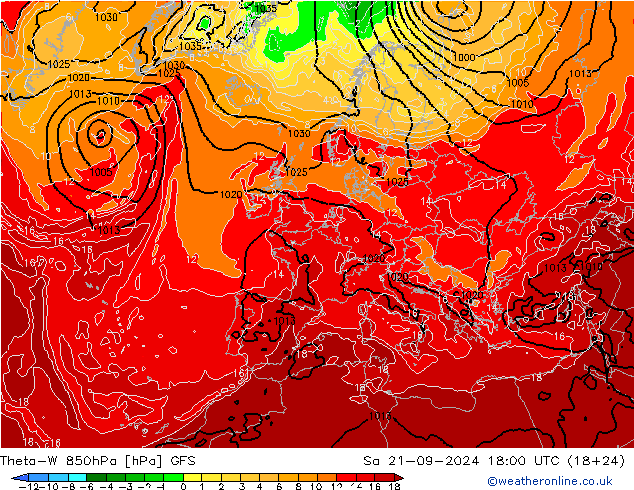 Theta-W 850hPa GFS Sa 21.09.2024 18 UTC