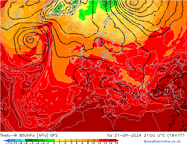 Theta-W 850hPa GFS sáb 21.09.2024 21 UTC