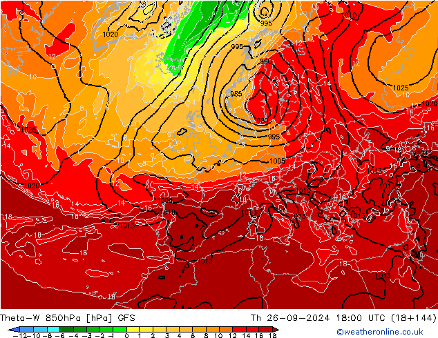 Theta-W 850hPa GFS Th 26.09.2024 18 UTC