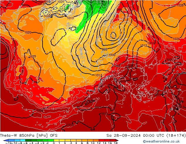 Theta-W 850hPa GFS Sa 28.09.2024 00 UTC