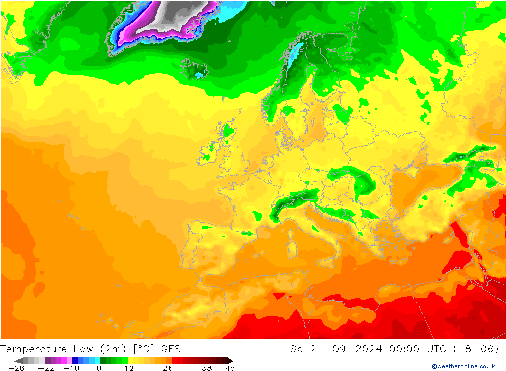 Tiefstwerte (2m) GFS September 2024