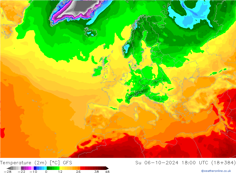 Temperaturkarte (2m) GFS So 06.10.2024 18 UTC