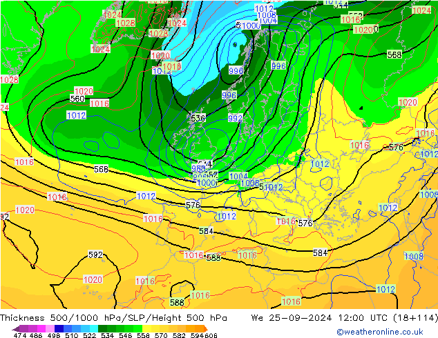 500-1000 hPa Kalınlığı GFS Çar 25.09.2024 12 UTC