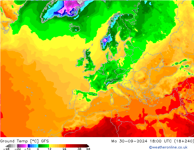 Bodentemperatur GFS Mo 30.09.2024 18 UTC