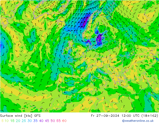 Surface wind GFS Fr 27.09.2024 12 UTC