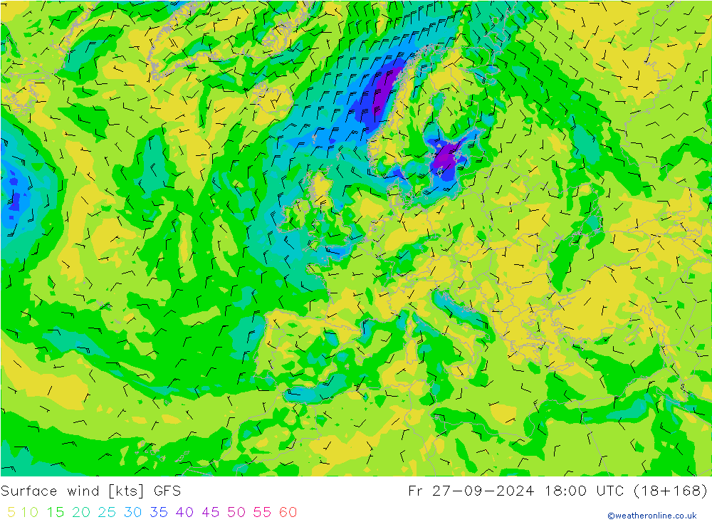 Bodenwind GFS Fr 27.09.2024 18 UTC