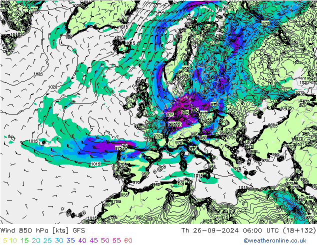 Wind 850 hPa GFS Th 26.09.2024 06 UTC