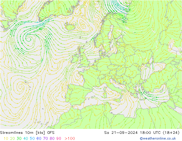 Línea de corriente 10m GFS sáb 21.09.2024 18 UTC