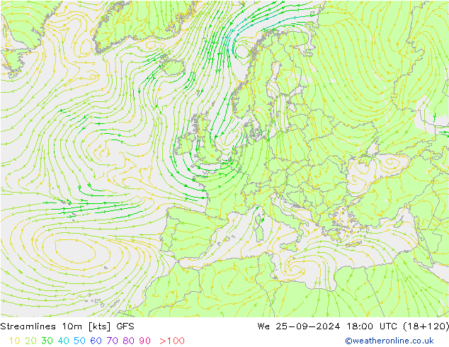 ветер 10m GFS ср 25.09.2024 18 UTC