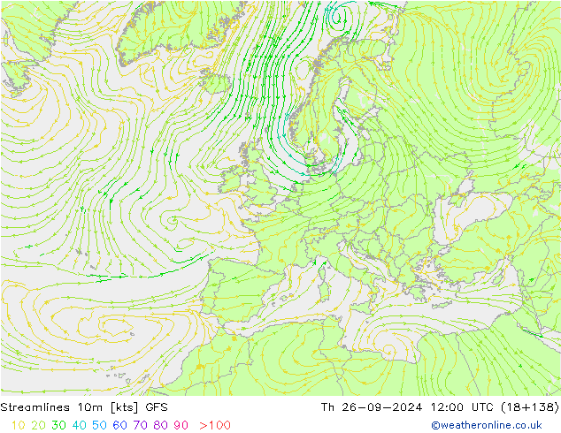 Streamlines 10m GFS Th 26.09.2024 12 UTC