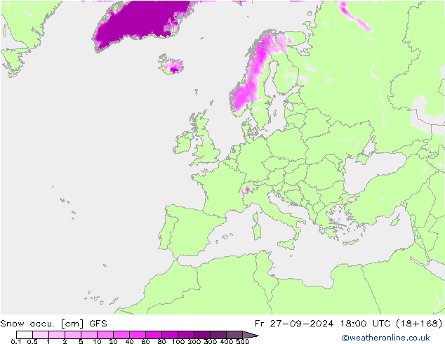 Глубина снега GFS пт 27.09.2024 18 UTC