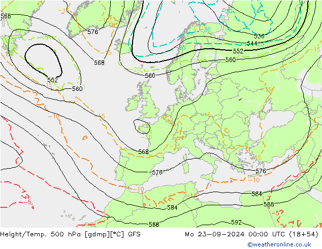 Height/Temp. 500 hPa GFS Mo 23.09.2024 00 UTC