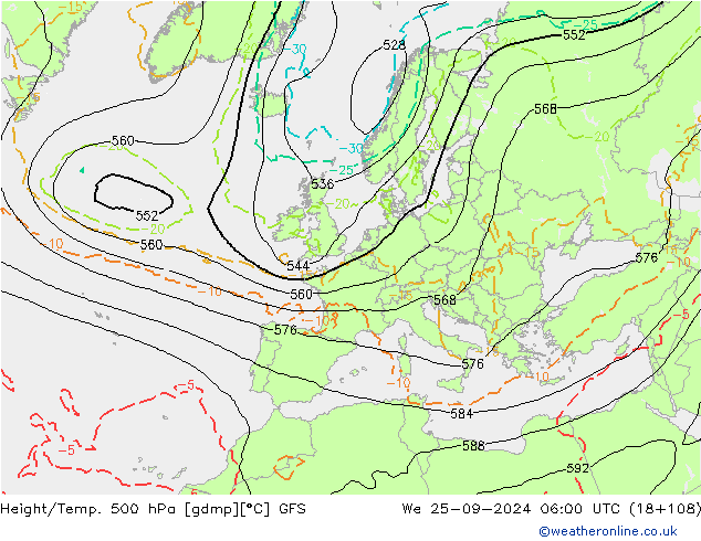 Yükseklik/Sıc. 500 hPa GFS Çar 25.09.2024 06 UTC