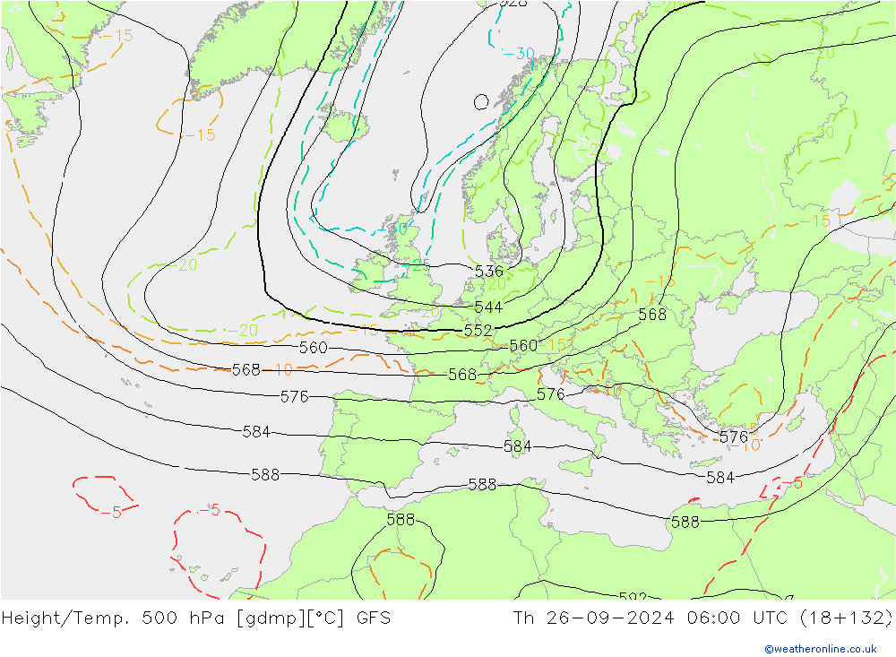 Z500/Rain (+SLP)/Z850 GFS czw. 26.09.2024 06 UTC