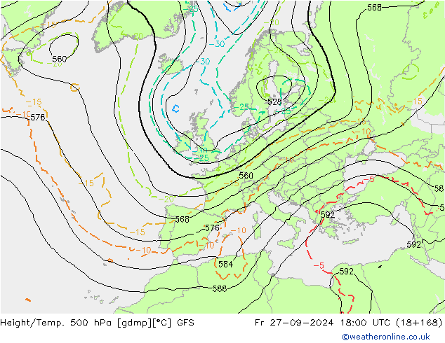 Height/Temp. 500 hPa GFS Fr 27.09.2024 18 UTC