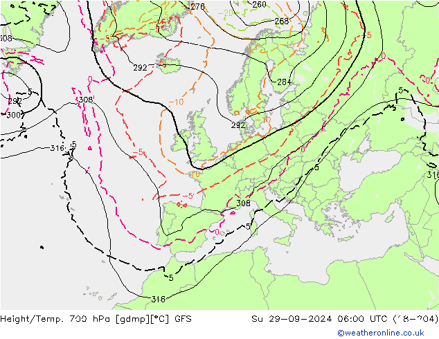 Yükseklik/Sıc. 700 hPa GFS Paz 29.09.2024 06 UTC