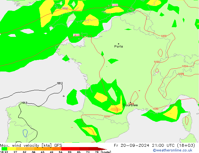 Max. wind velocity GFS Pá 20.09.2024 21 UTC