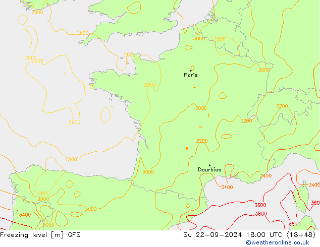 Isoterma de zero graus GFS Dom 22.09.2024 18 UTC