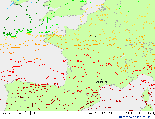 Freezing level GFS ср 25.09.2024 18 UTC