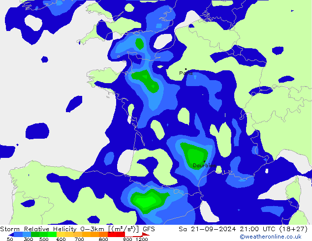 Storm Relative Helicity GFS Sa 21.09.2024 21 UTC