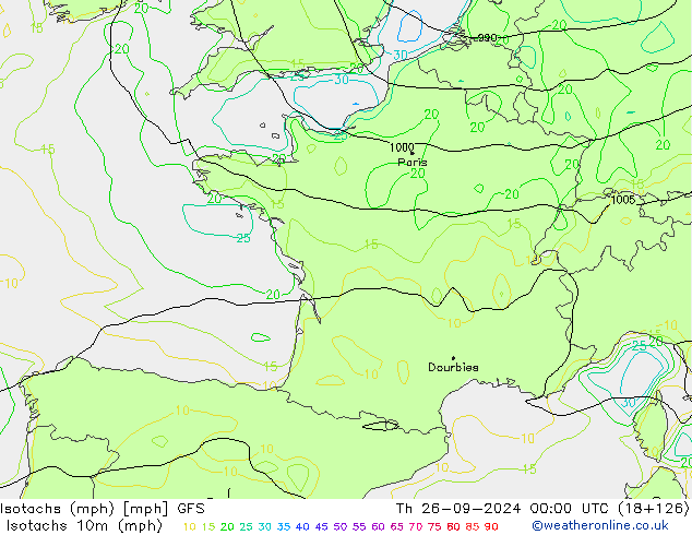 Isotachs (mph) GFS Th 26.09.2024 00 UTC