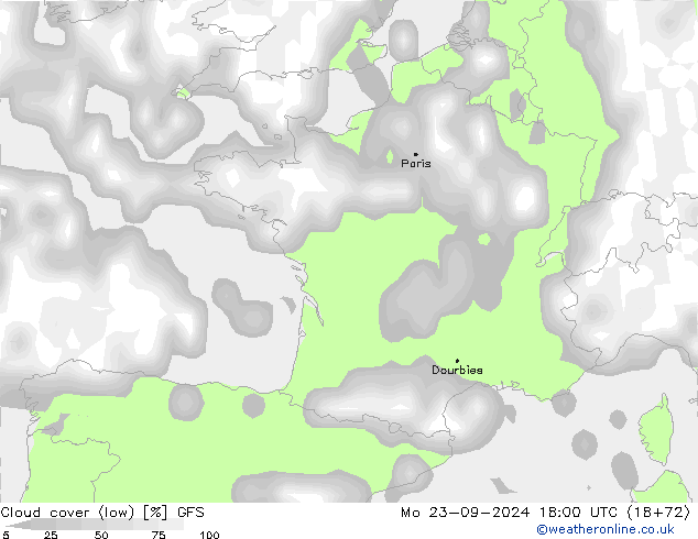 zachmurzenie (niskie) GFS pon. 23.09.2024 18 UTC