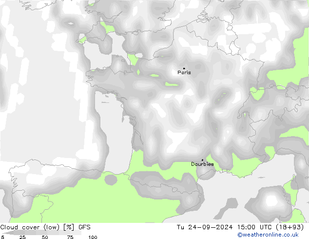 Bewolking (Laag) GFS di 24.09.2024 15 UTC