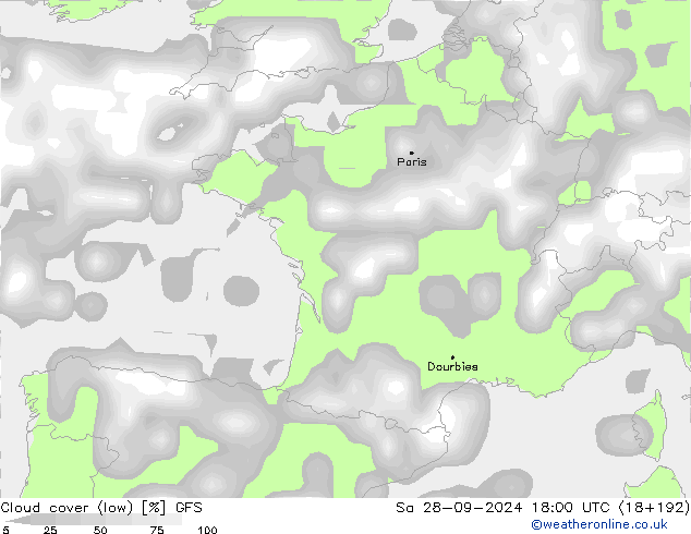 Wolken (tief) GFS Sa 28.09.2024 18 UTC