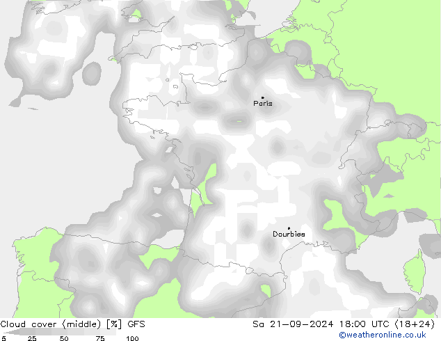 Cloud cover (middle) GFS Sa 21.09.2024 18 UTC