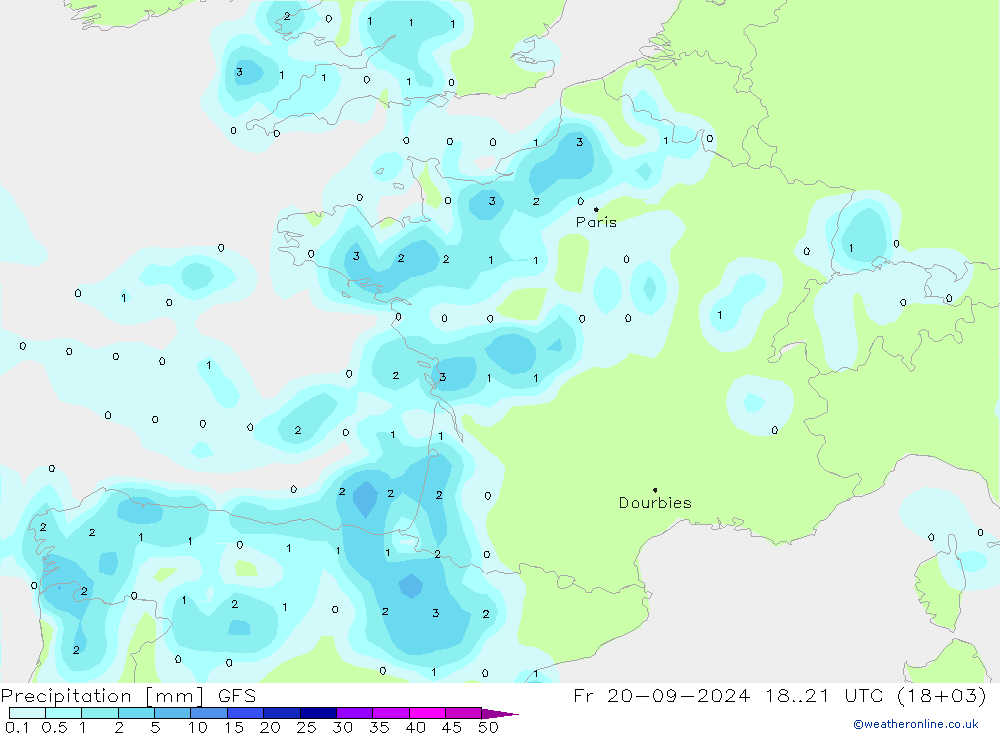 Precipitation GFS Fr 20.09.2024 21 UTC