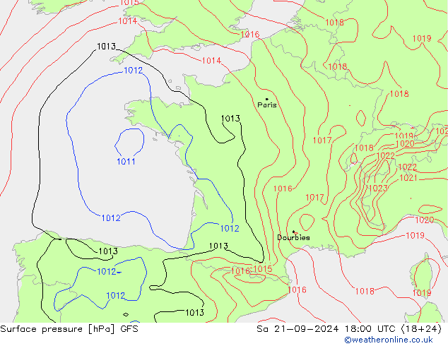 Surface pressure GFS Sa 21.09.2024 18 UTC