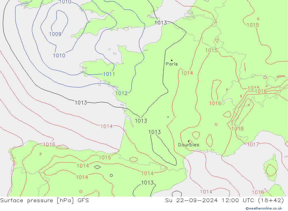 Surface pressure GFS Su 22.09.2024 12 UTC