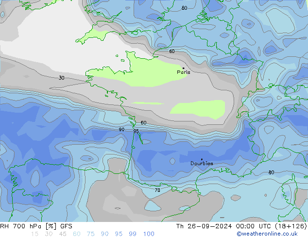 RH 700 hPa GFS  26.09.2024 00 UTC