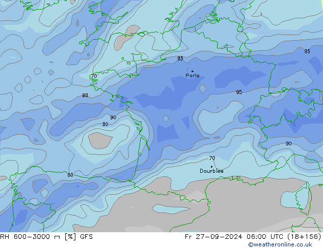 RH 600-3000 m GFS Fr 27.09.2024 06 UTC