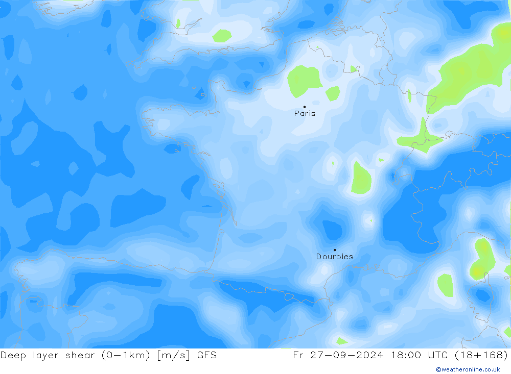 Deep layer shear (0-1km) GFS Settembre 2024