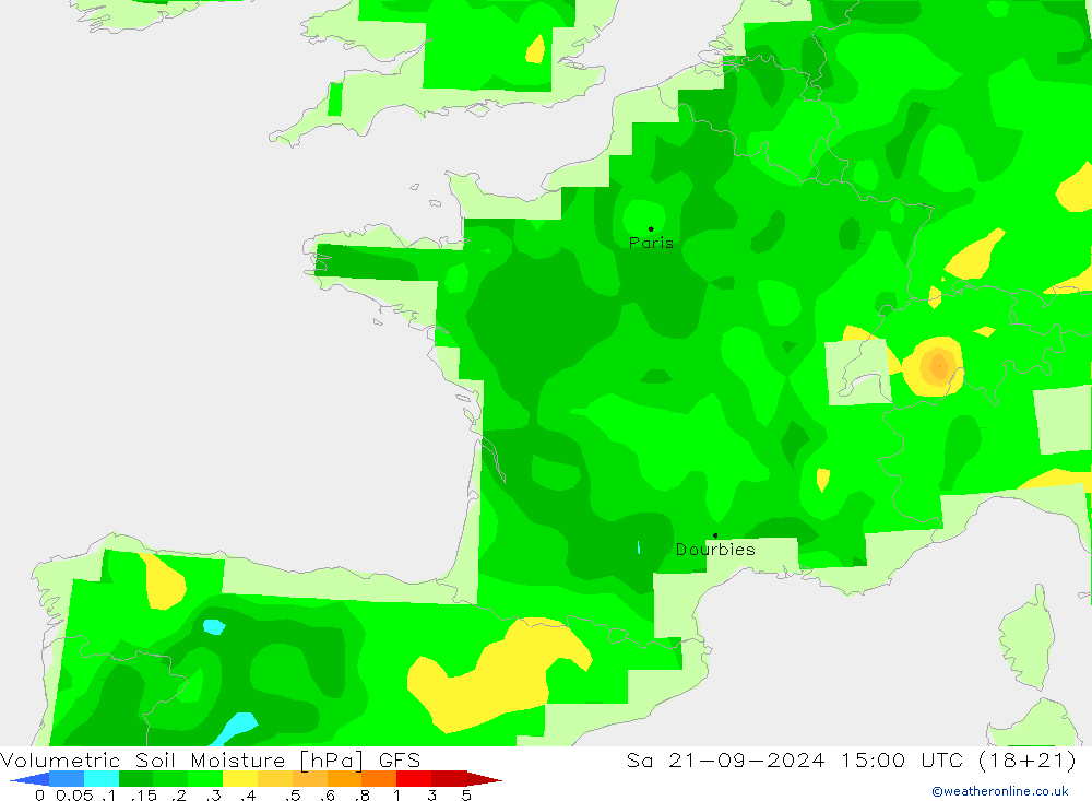 Volumetric Soil Moisture GFS sam 21.09.2024 15 UTC