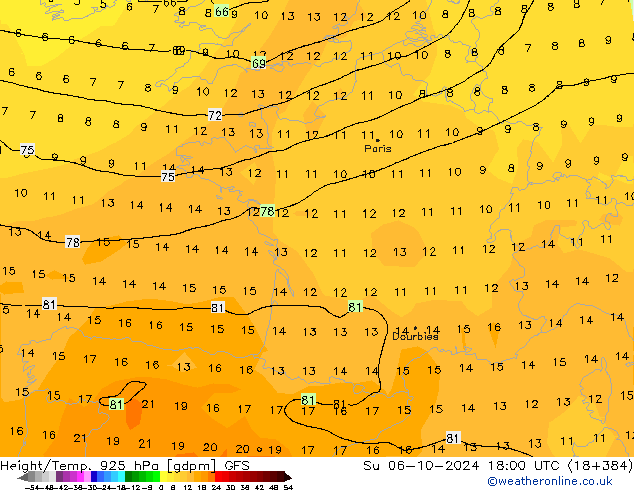 Height/Temp. 925 hPa GFS Su 06.10.2024 18 UTC