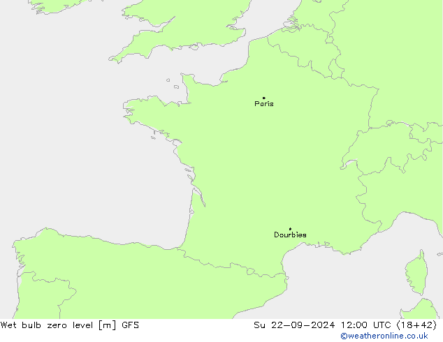 Wet bulb zero level GFS  22.09.2024 12 UTC