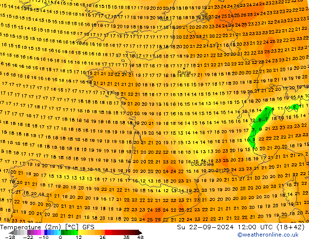 Sıcaklık Haritası (2m) GFS Paz 22.09.2024 12 UTC