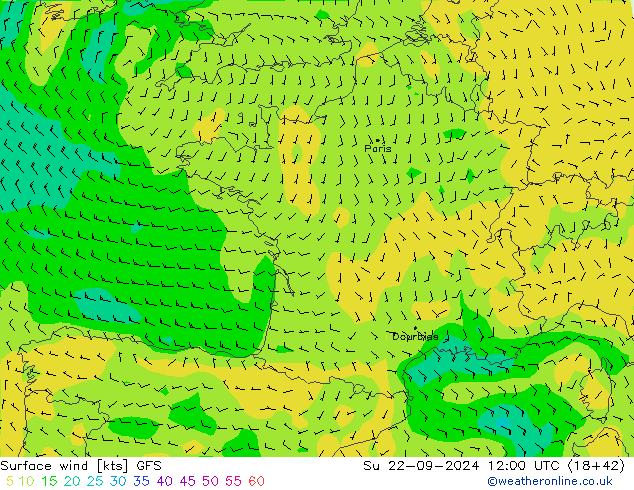 Surface wind GFS Su 22.09.2024 12 UTC