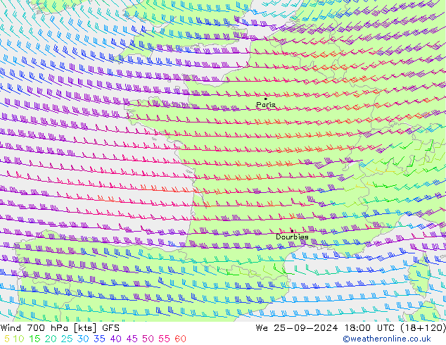 Wind 700 hPa GFS St 25.09.2024 18 UTC