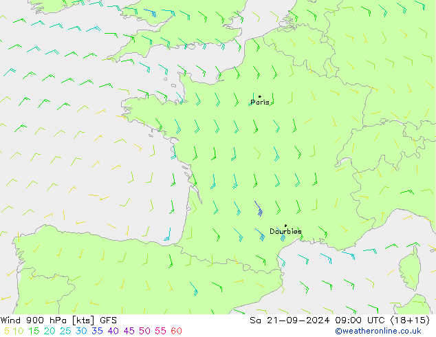 Wind 900 hPa GFS september 2024