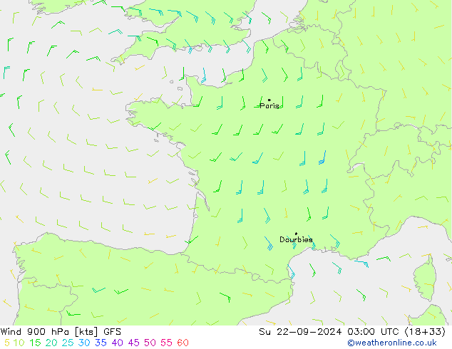 Wind 900 hPa GFS Su 22.09.2024 03 UTC