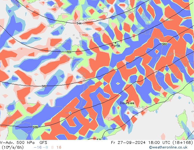 V-Adv. 500 hPa GFS Fr 27.09.2024 18 UTC