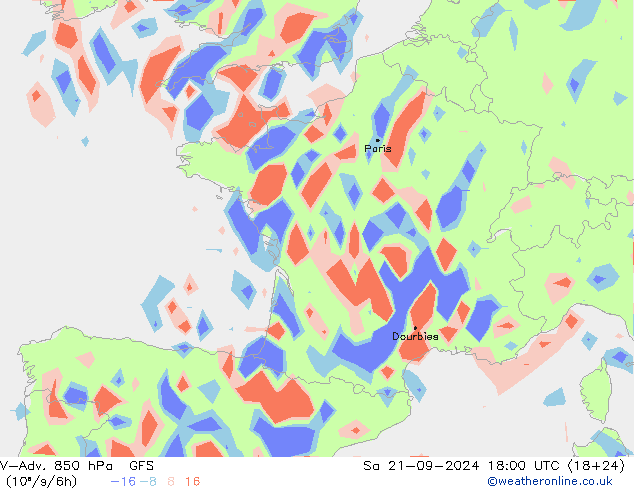 V-Adv. 850 hPa GFS sáb 21.09.2024 18 UTC