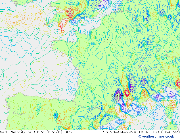 Vert. Velocity 500 гПа GFS сб 28.09.2024 18 UTC