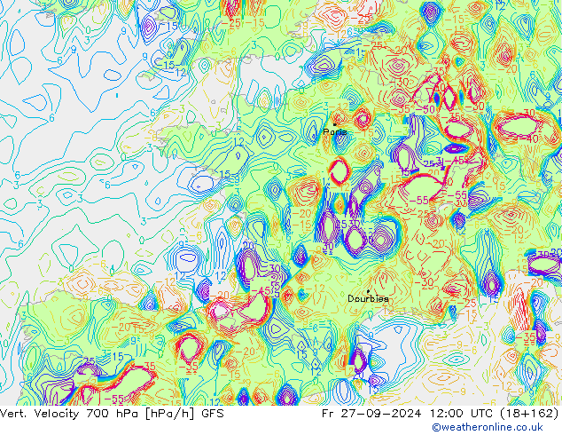 Vert. snelheid 700 hPa GFS vr 27.09.2024 12 UTC